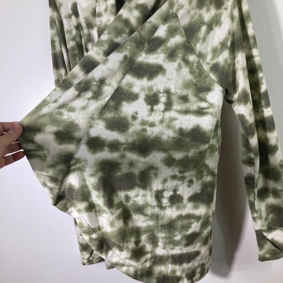 Womens Comfort Code Cuddl Duds Open Cardigan Tie Dye Green White M Thumb Holes - Picture 5 of 10
